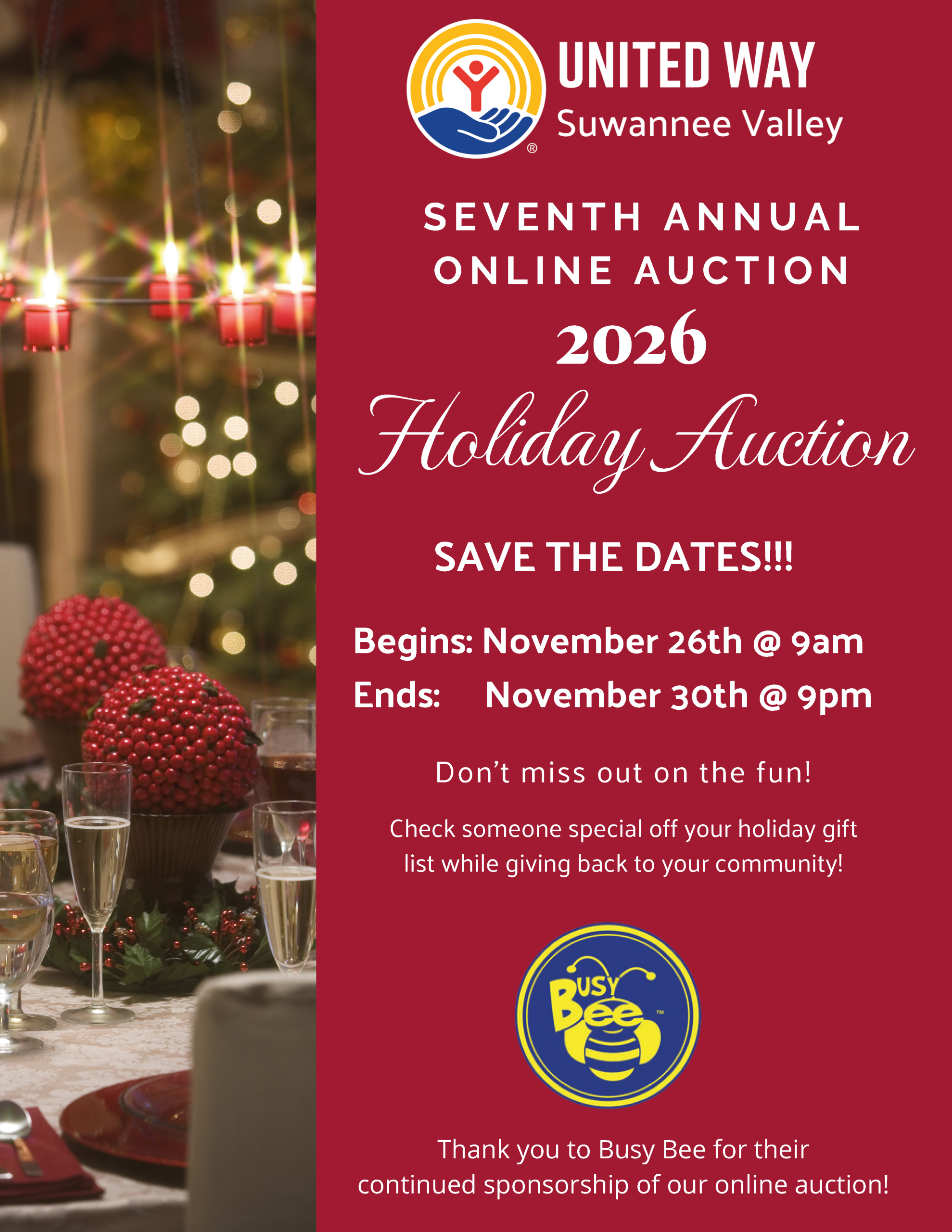 2026-Save the dates Holiday Auction Busy Bee